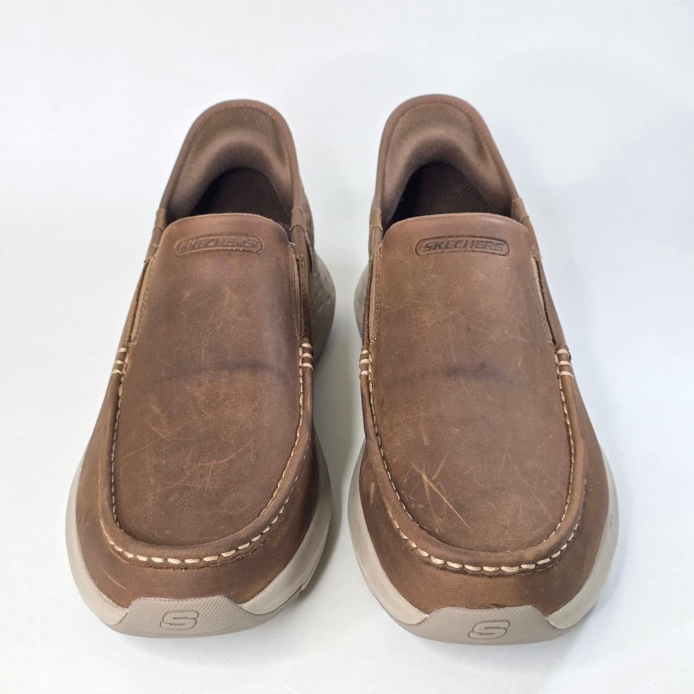 Skechers Slip-ins Go Walk Anywhere Mens 11.5 Brown Leather Loafers Sneakers DSRT - Picture 6 of 14